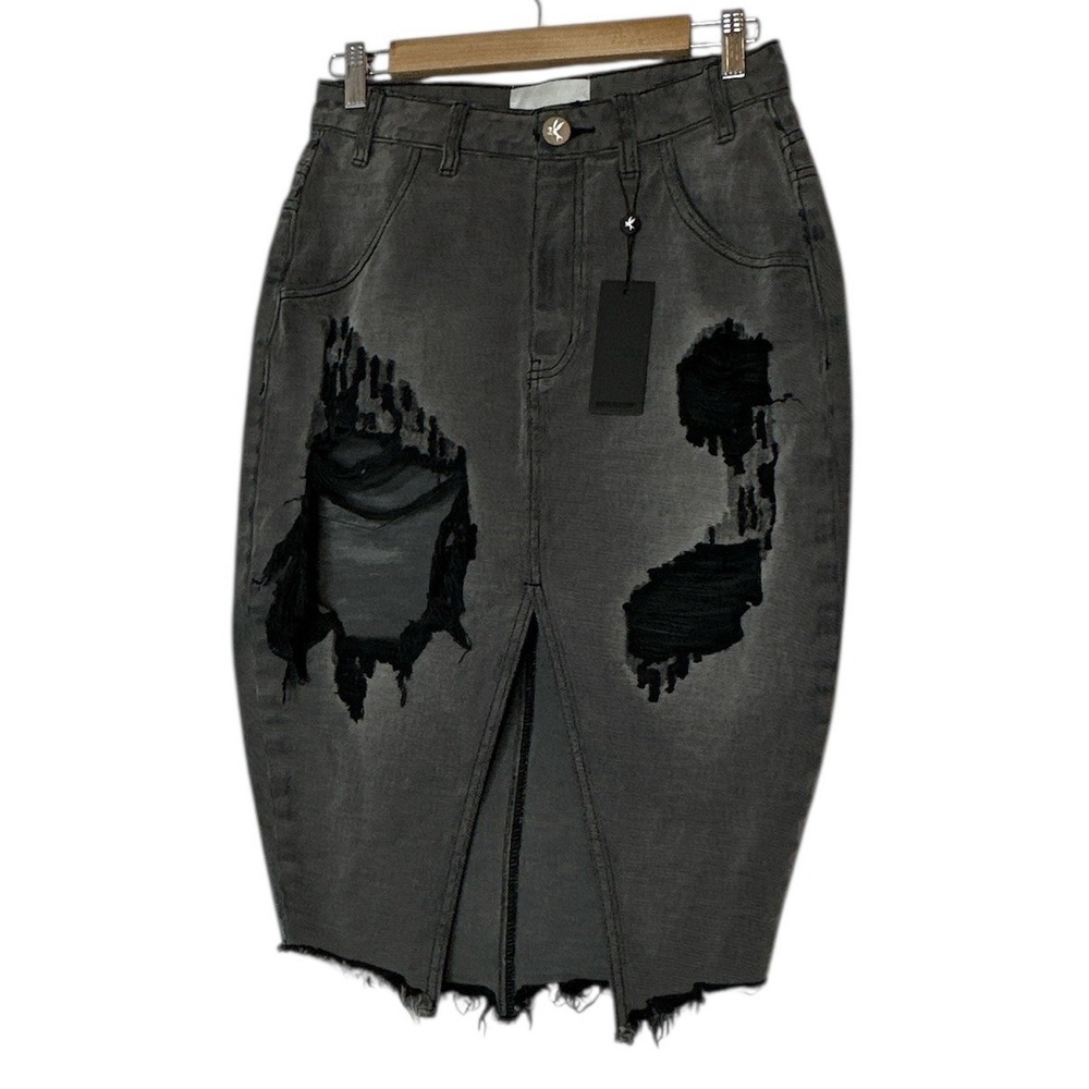 One by One Teaspoon Distressed‎ Skirt Women's Size 26 Black Denim Casual New
